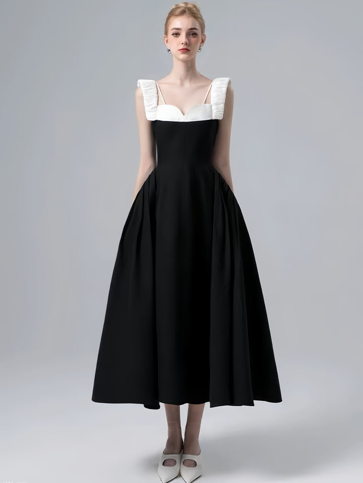 Wide Strap Crepe Maxi Dress - Black White