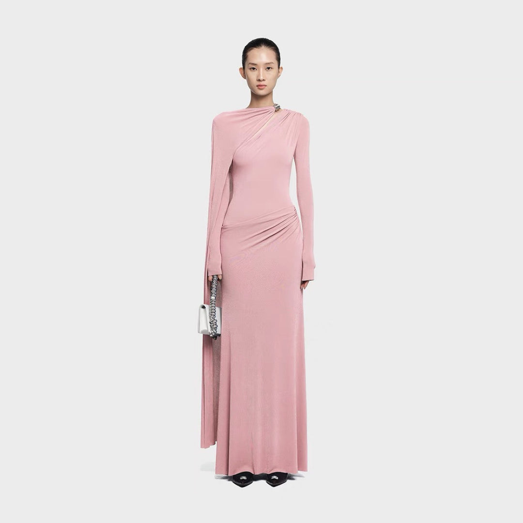 Asymmetrical Crepe Maxi Dress - Pink