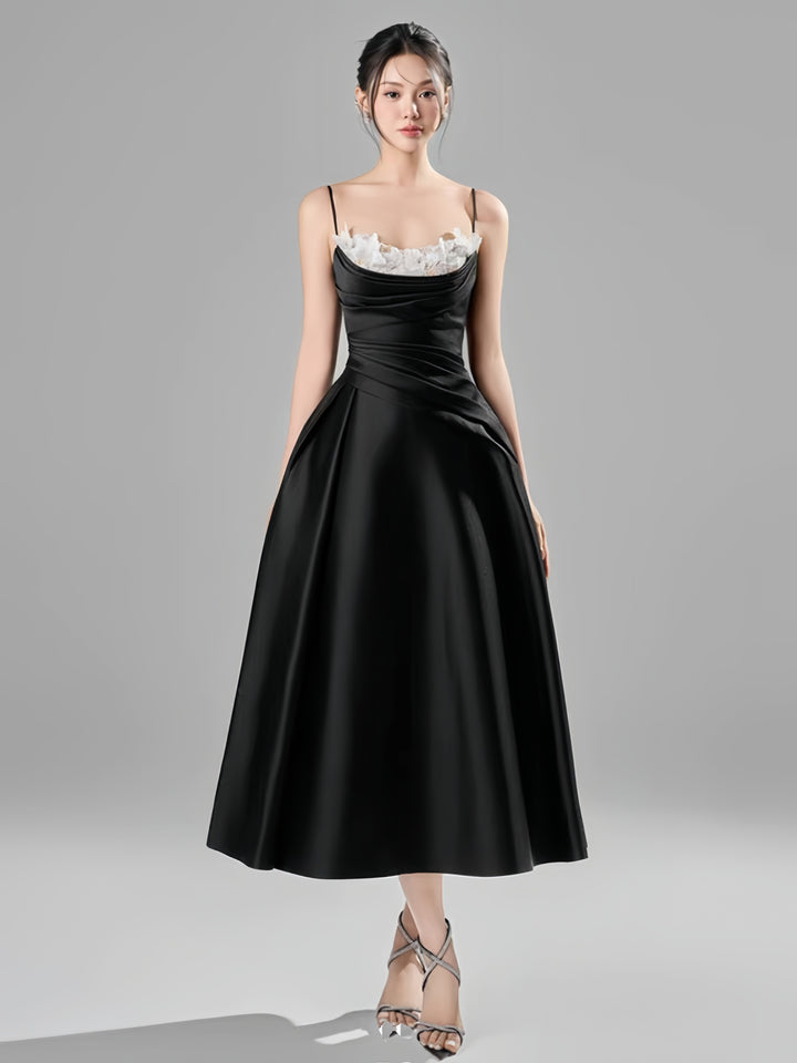 Off Shoulder Crepe Flowy Dress - Black