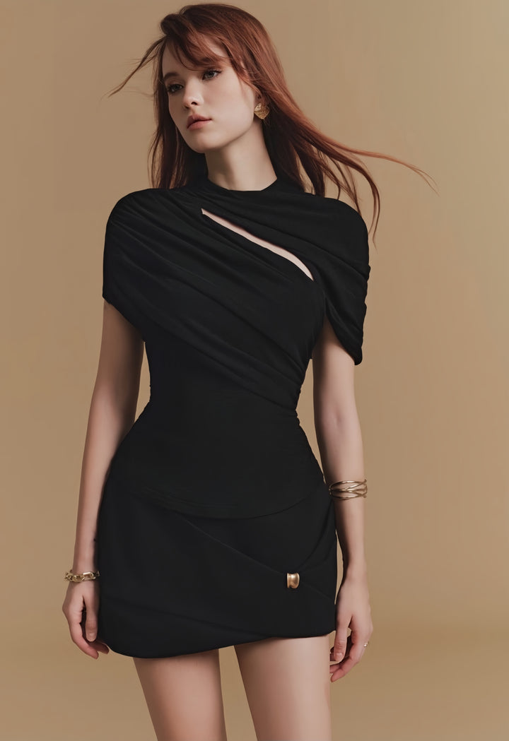 Asymmetrical Crepe Maxi Dress - White