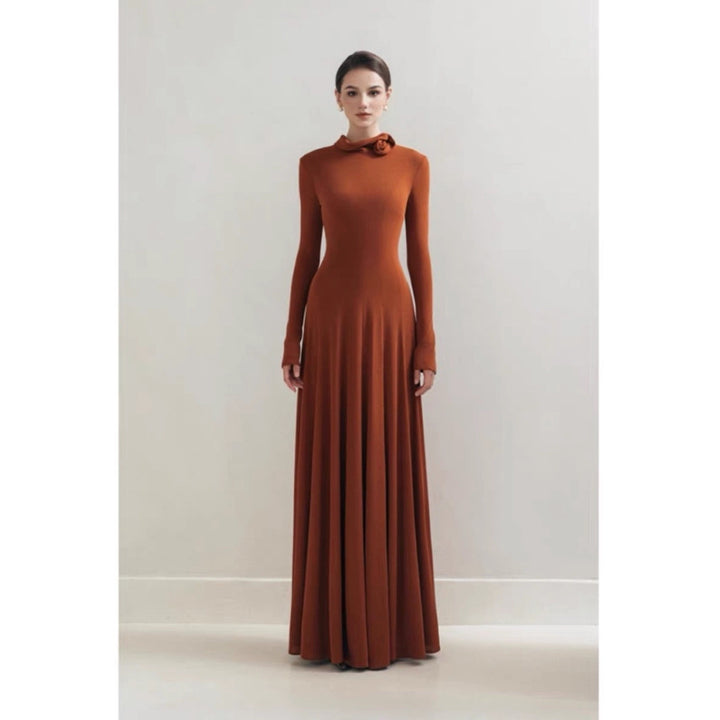 Long Sleeve Crepe Dress - Dusty Orange