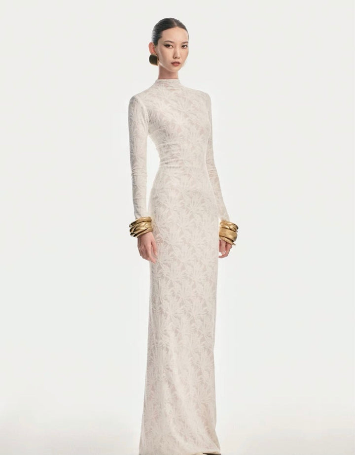 Elegant Crepe Maxi Dress - White