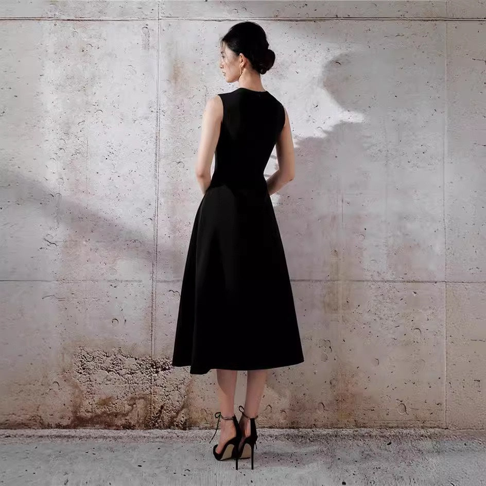 Off Shoulder Crepe Bow Dress - Black