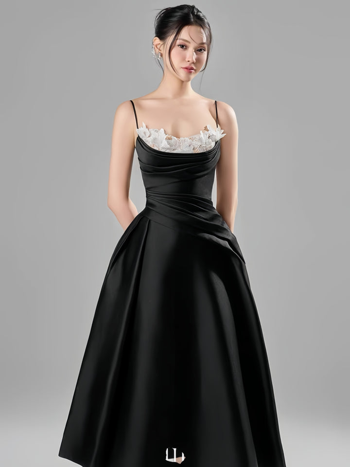 Off Shoulder Crepe Flowy Dress - Black