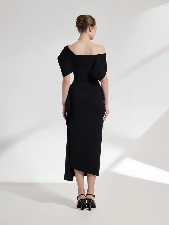 Off Shoulder Ruched Maxi Dress - Black