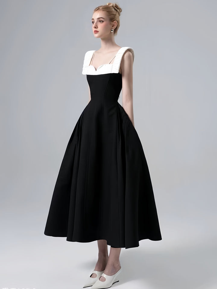 Wide Strap Crepe Maxi Dress - Black White