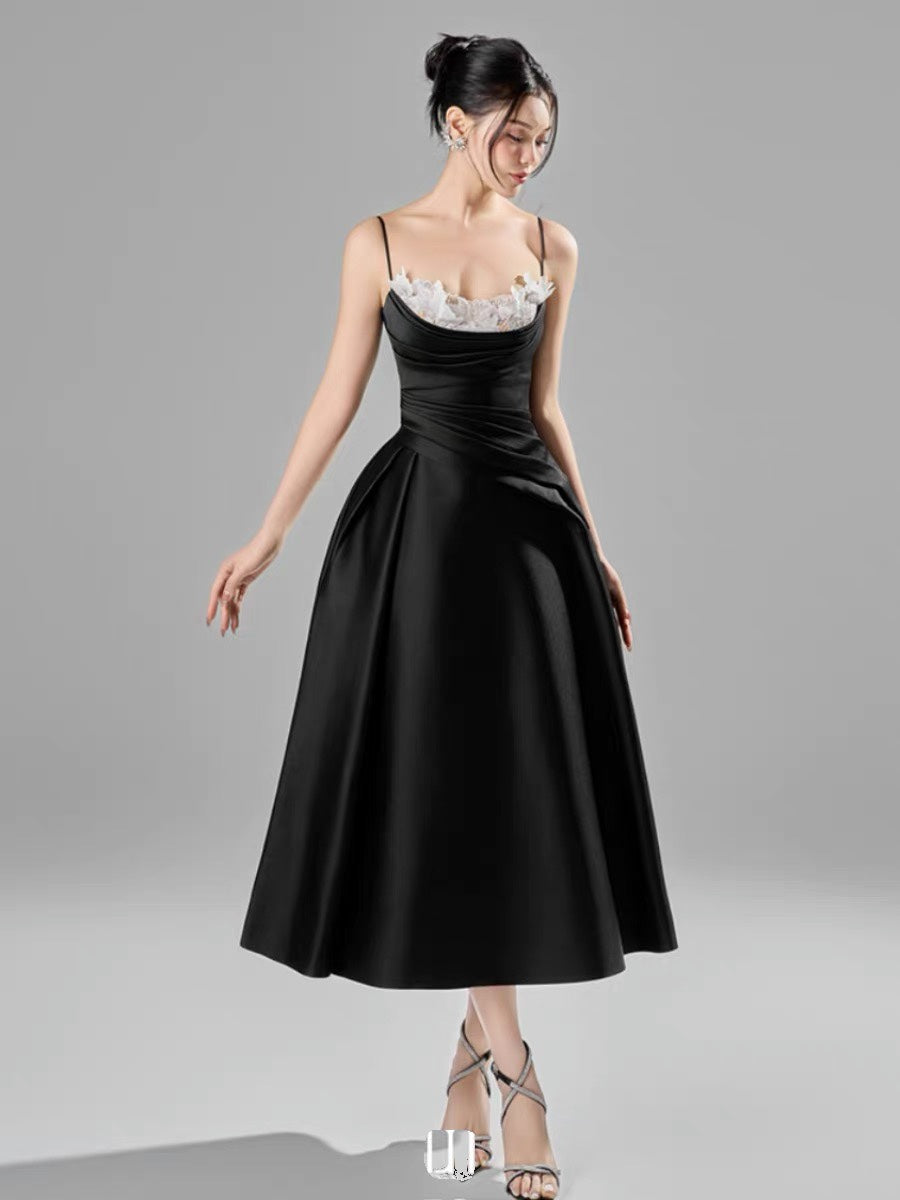 Off Shoulder Crepe Flowy Dress - Black