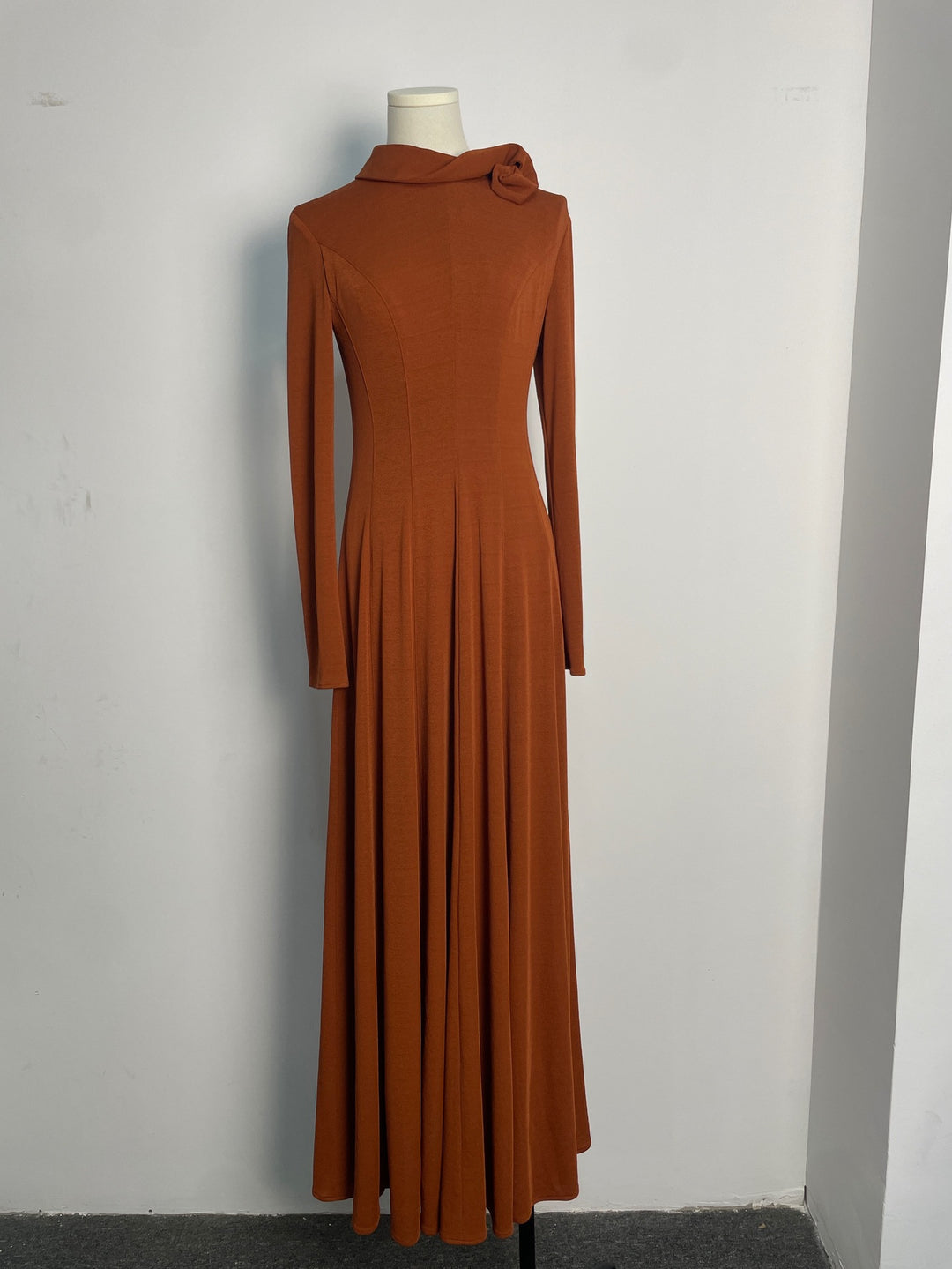 Long Sleeve Crepe Dress - Dusty Orange