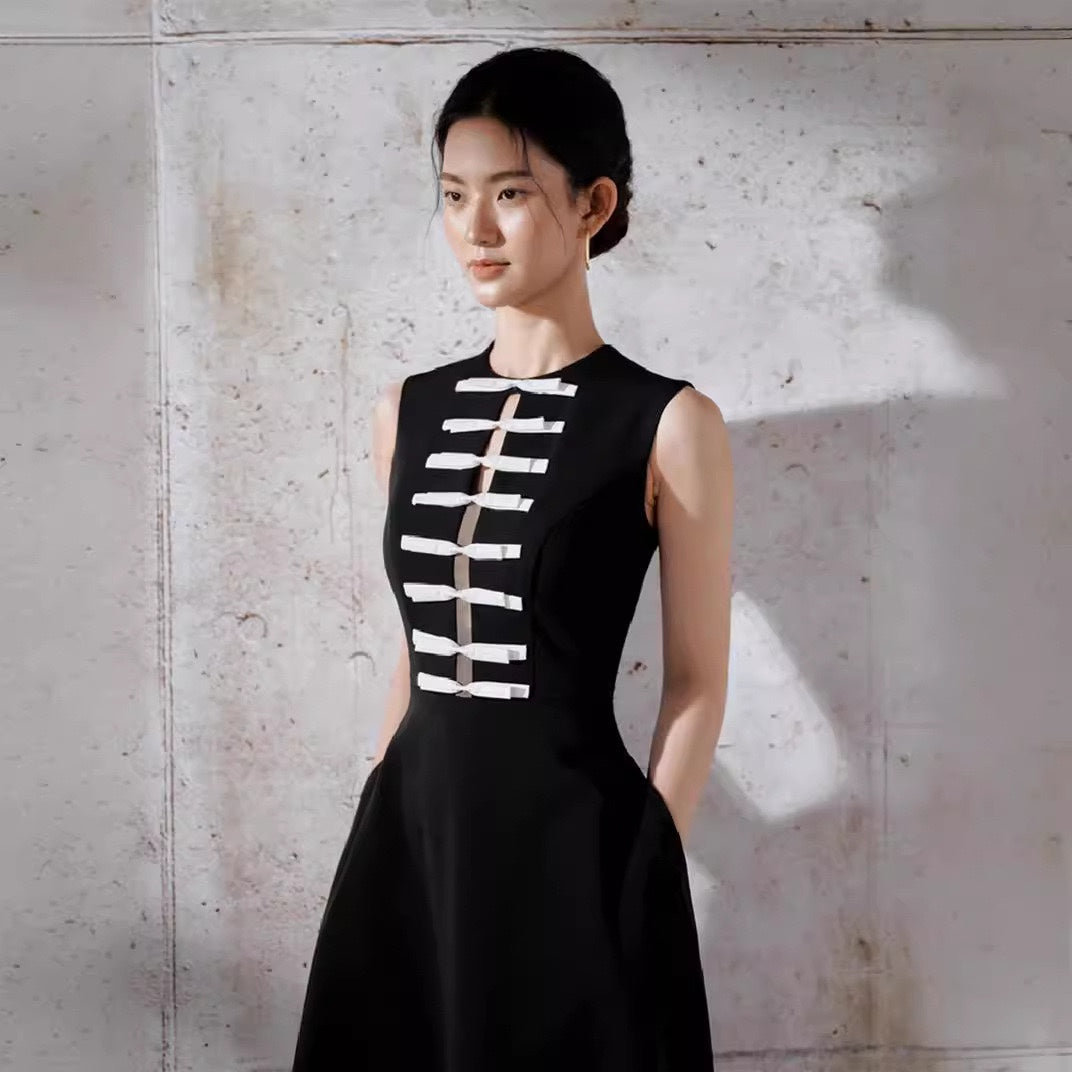 Off Shoulder Crepe Bow Dress - Black