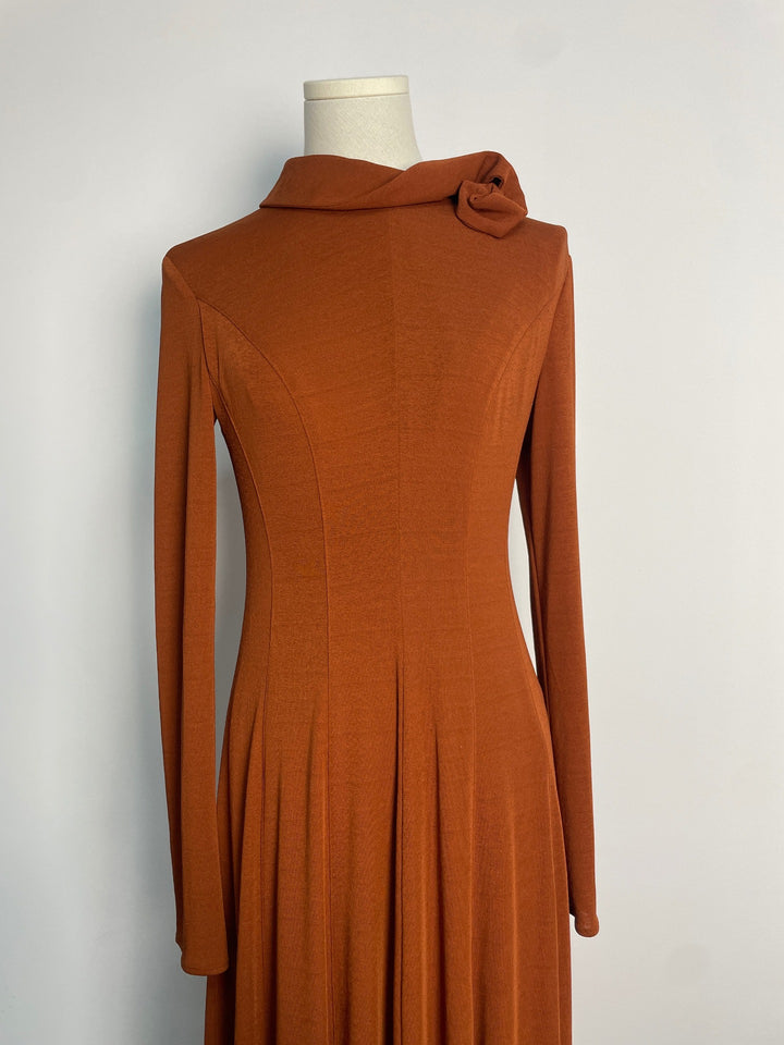 Long Sleeve Crepe Dress - Dusty Orange