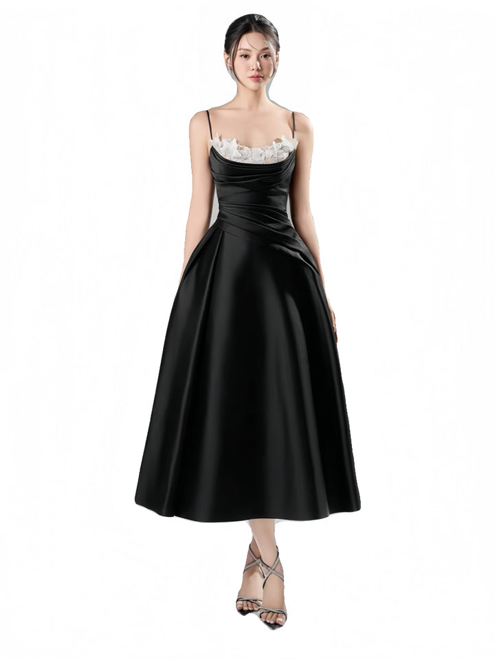 Off Shoulder Crepe Flowy Dress - Black