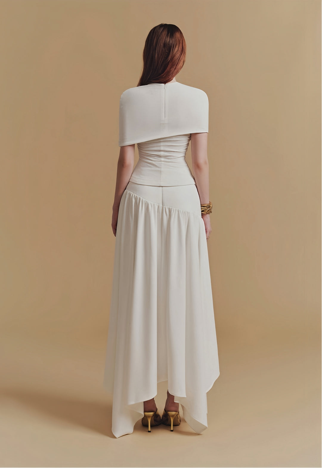 Asymmetrical Crepe Maxi Dress - White
