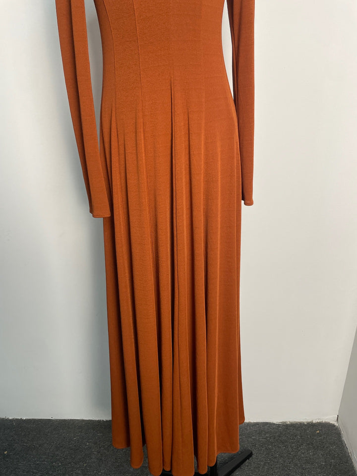 Long Sleeve Crepe Dress - Dusty Orange