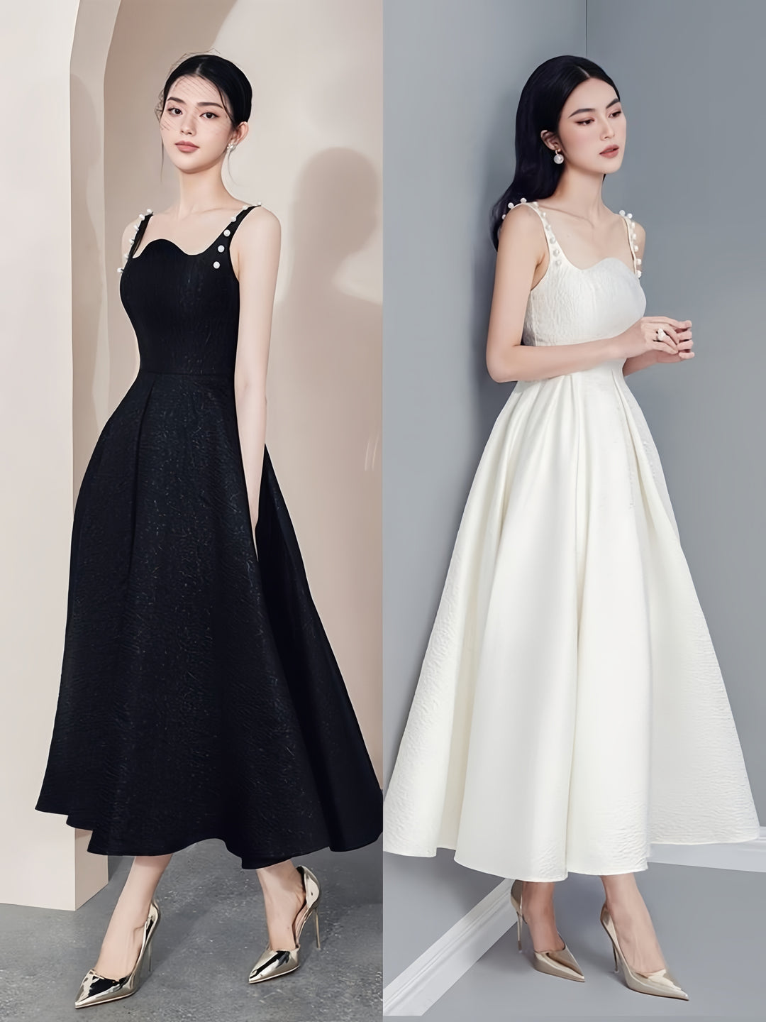 White dress with pearl-embellished straps