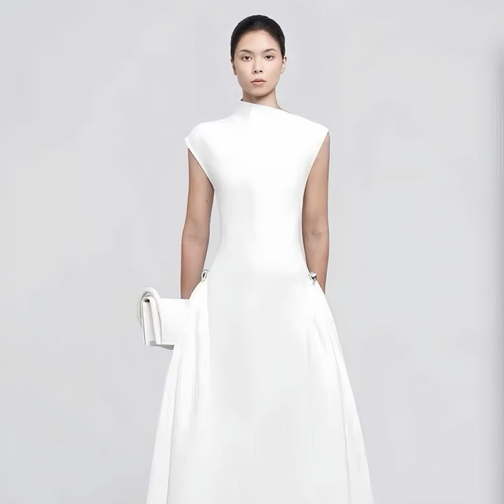 High Waist Design Sleeveless Plain Long Dress