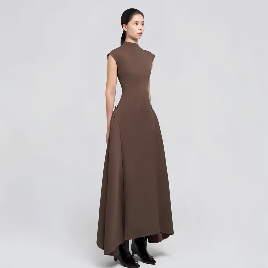 High Waist Design Sleeveless Plain Long Dress