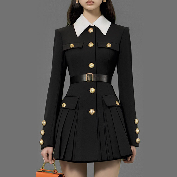 2025 Fall  Black Slim Pleated Elegant Dress