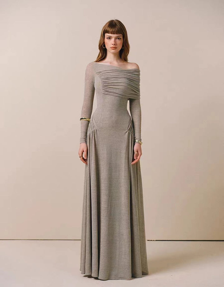 Elegant Off-Shoulder Dress | Sustainable Long Sleeve Gown