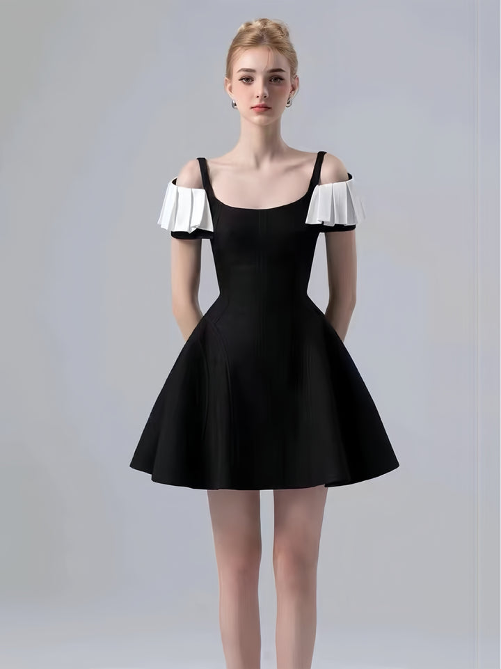 Off Shoulder Ruffled High-Waist Dress - Black
