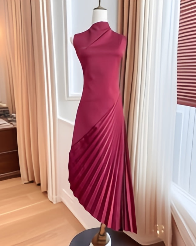 Off Shoulder Crepe Dress - Red