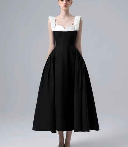Wide Strap Crepe Maxi Dress - Black White