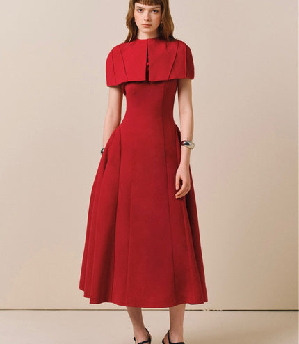 Off Shoulder Crepe Midi Dress - Red