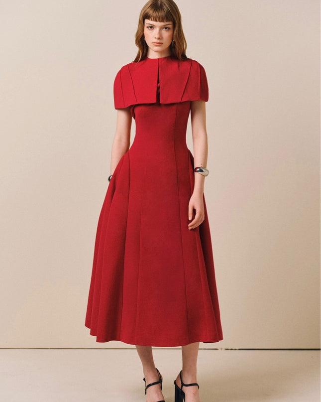 Off Shoulder Crepe Midi Dress - Red