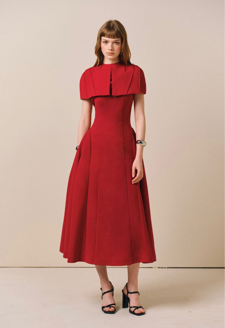 Off Shoulder Crepe Midi Dress - Red