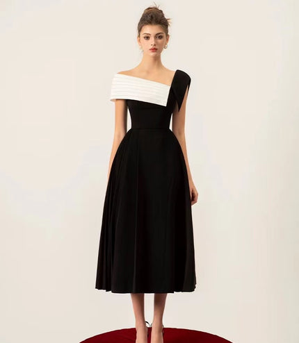 Asymmetrical Off Shoulder Dress - Black