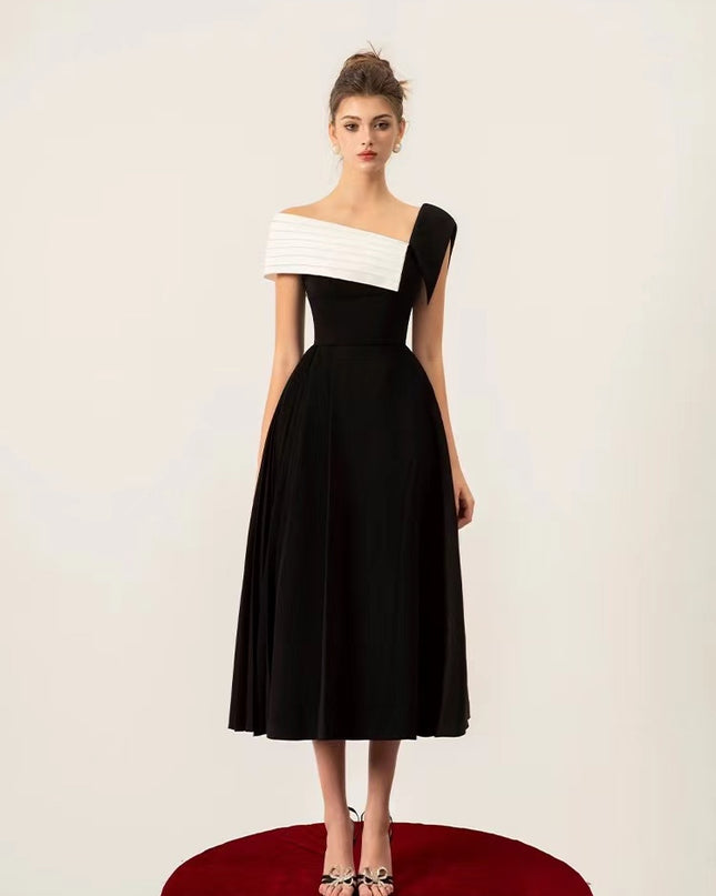 Asymmetrical Off Shoulder Dress - Black