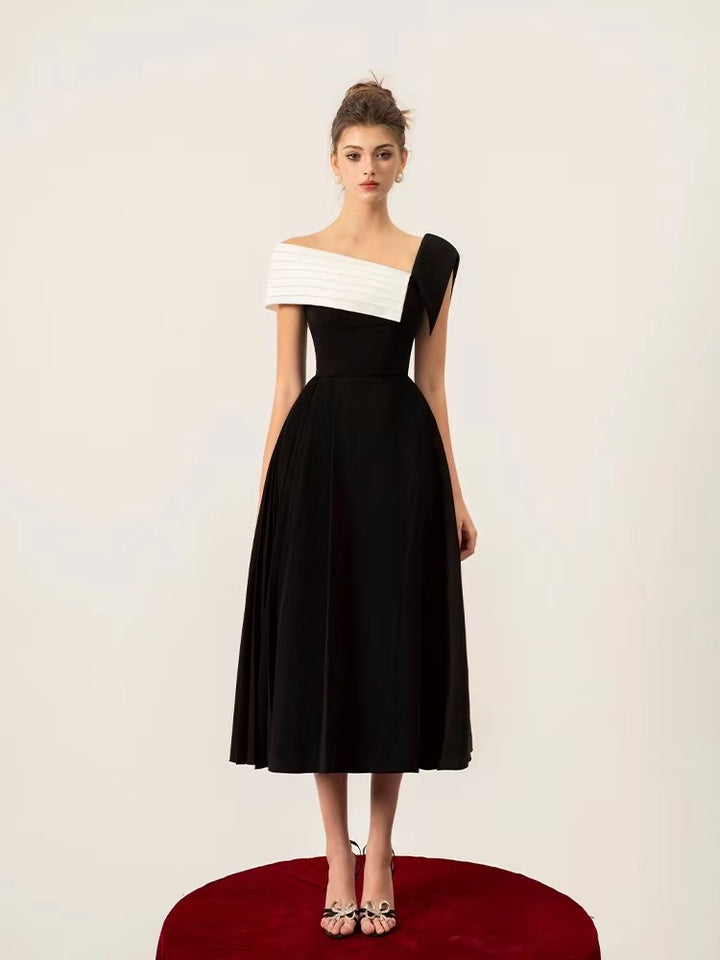 Asymmetrical Off Shoulder Dress - Black
