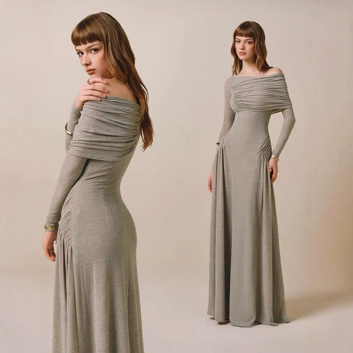 Elegant Off-Shoulder Dress | Sustainable Long Sleeve Gown