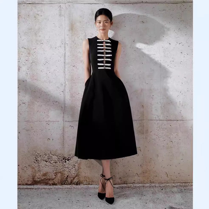 Off Shoulder Crepe Bow Dress - Black
