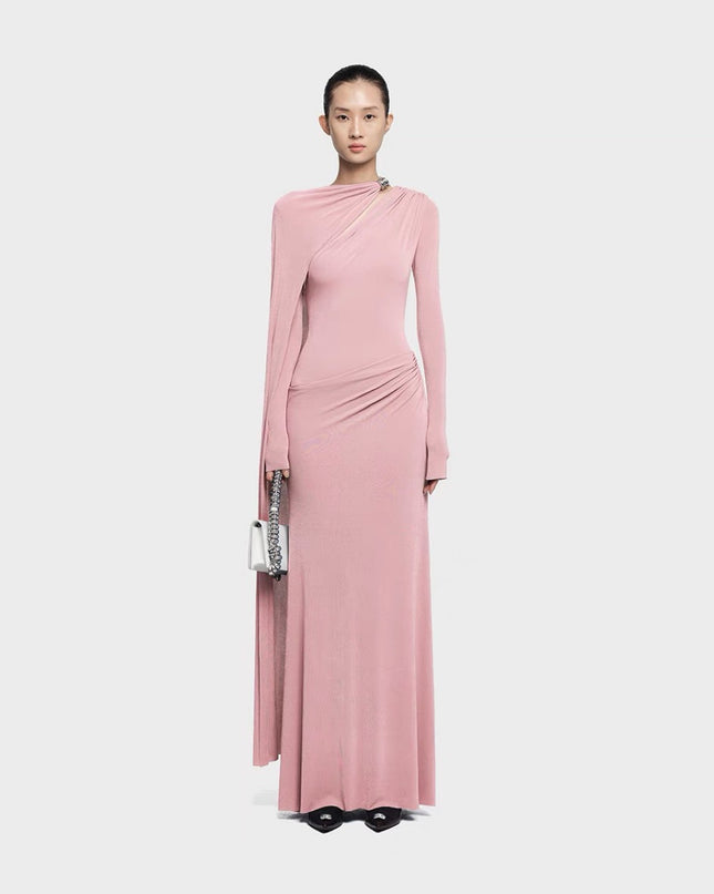 Asymmetrical Crepe Maxi Dress - Pink