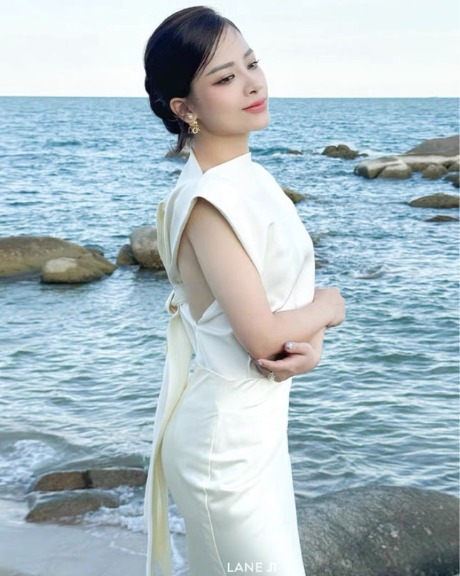 Floral Short Sleeve Silk Dress - White