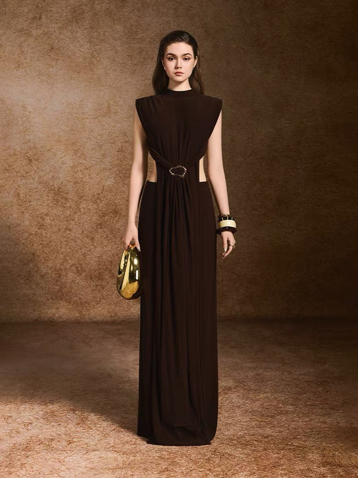 Elegant Vintage Women's Dress with Metallic Waist