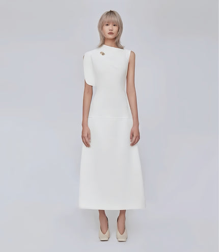 Off Shoulder Crepe Maxi Dress - White