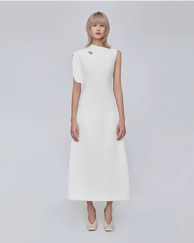 Off Shoulder Crepe Maxi Dress - White
