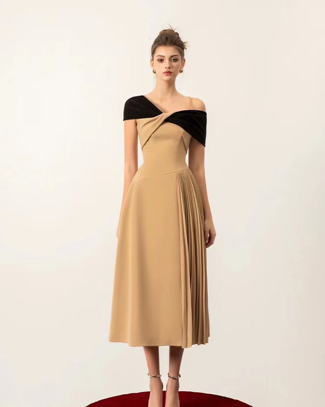 Asymmetrical Pleated Dress - Brown