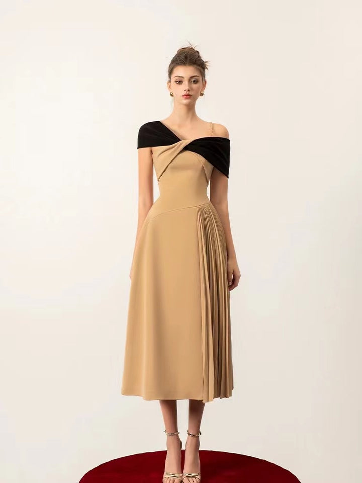 Asymmetrical Pleated Dress - Brown