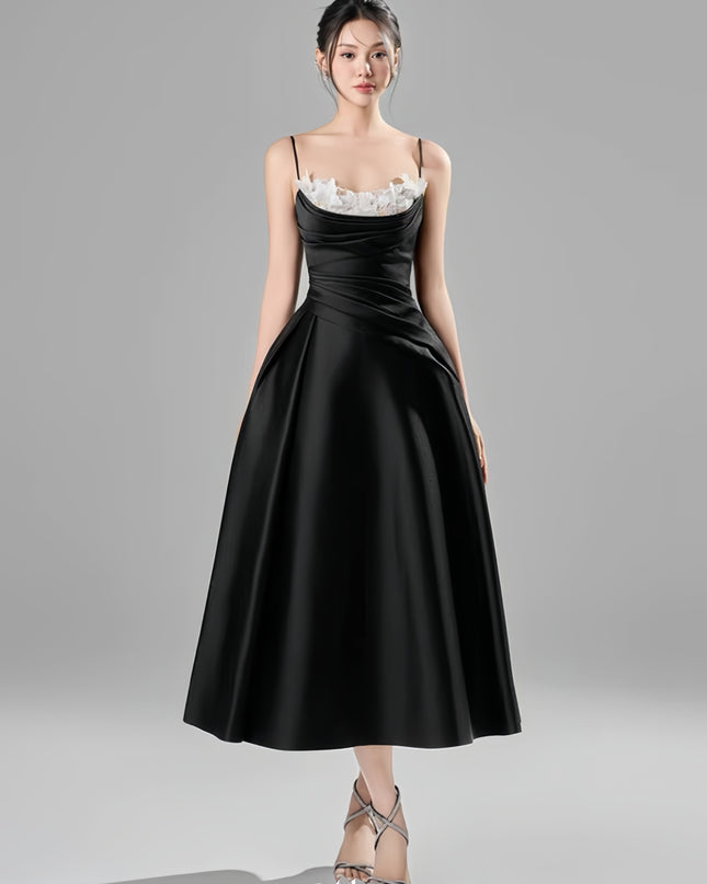Off Shoulder Crepe Flowy Dress - Black