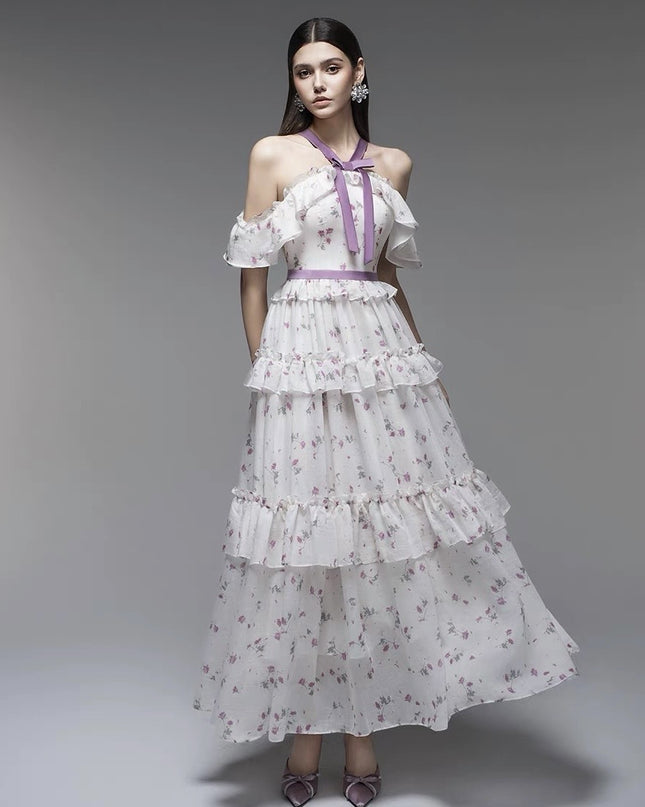 Petal Silk Maxi Dress - Purple