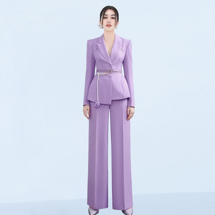 Elegant Purple Dress Suit for Women - Formal Business Outfit with Pearl Belt