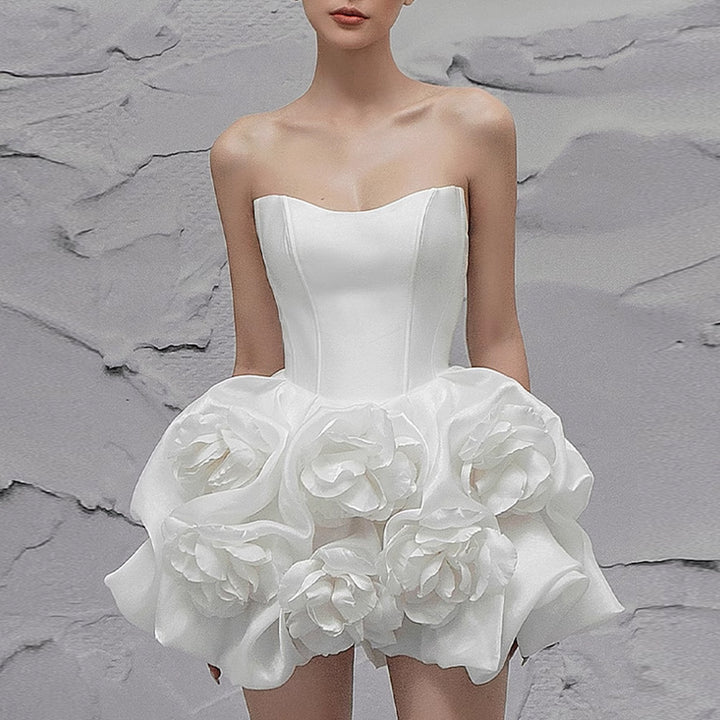Elegant Strapless 3D Flower Evening Dress for Party