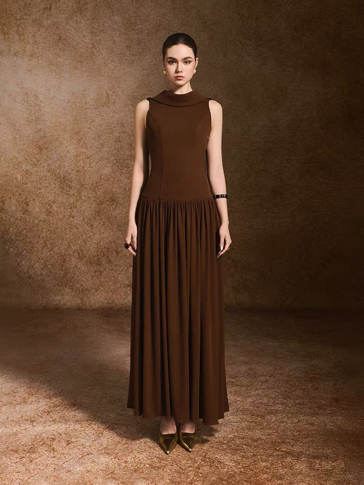Elegant Brown Sleeveless Dress