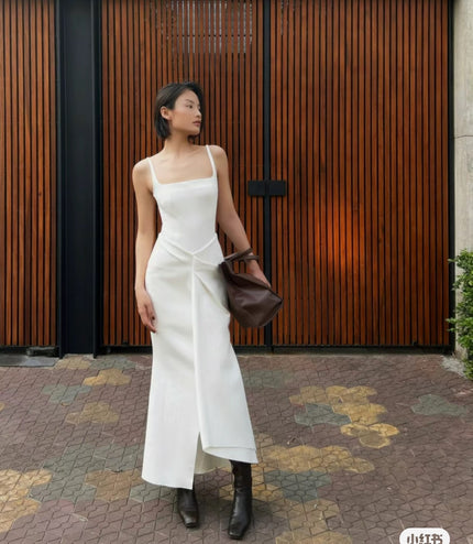 Off Shoulder Crepe Maxi Dress-Khaki