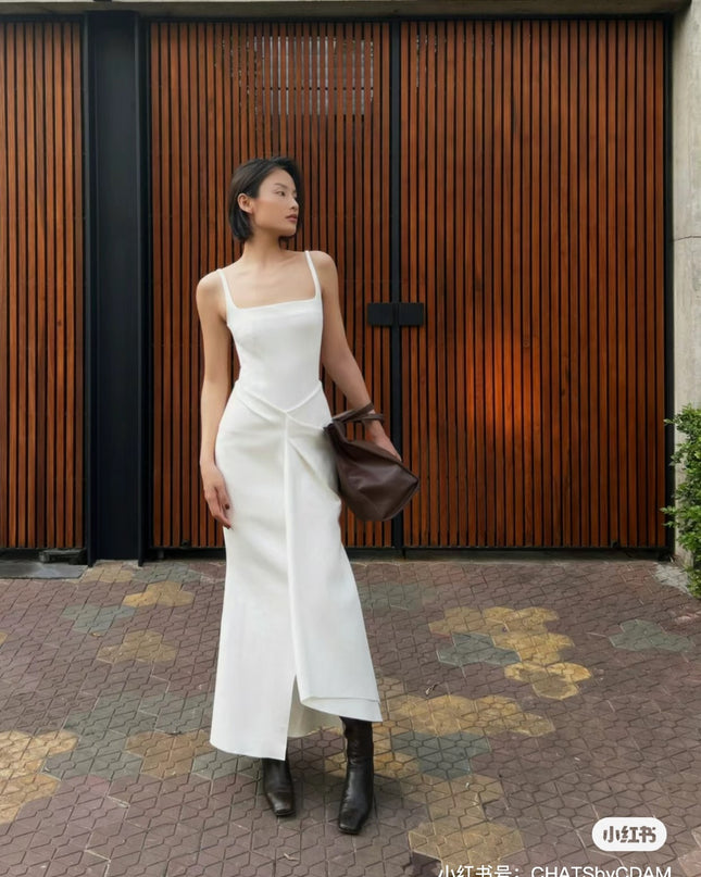Off Shoulder Crepe Maxi Dress-Khaki