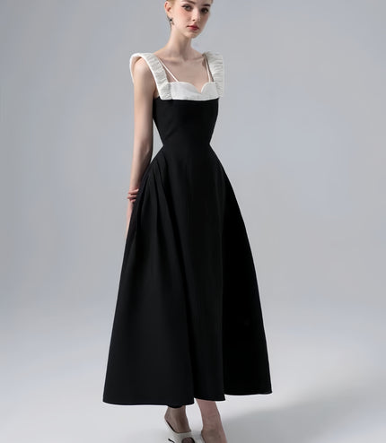 Wide Strap Crepe Maxi Dress - Black White