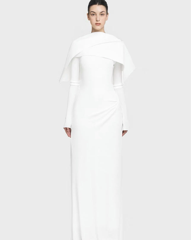 Asymmetric Knit Maxi Dress - Black and White