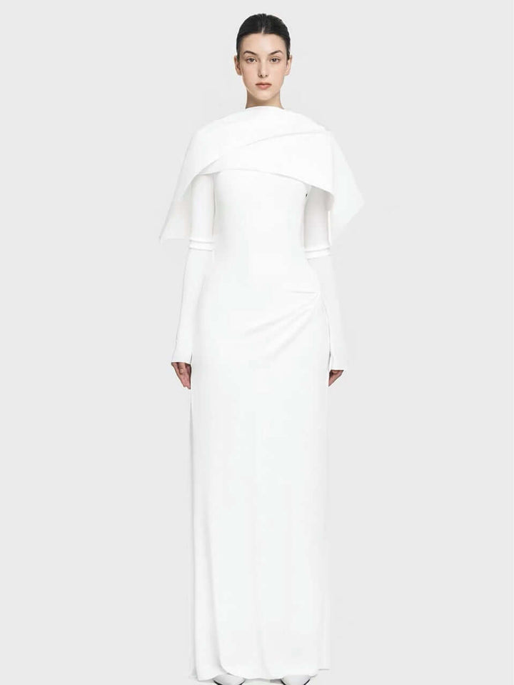 Elegant Long Evening Gown – Asymmetric Knit Formal Maxi Dress by Alex Evenings, Black and White, Long Sleeve Ball Gowne Style for Women